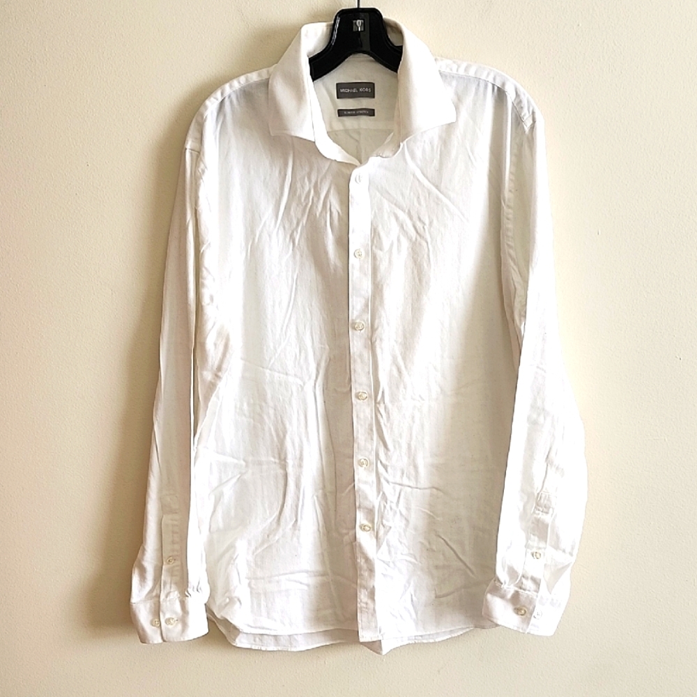 Michael Kors White Dress Shirt Classic Long-Sleeved 17 Neck XL